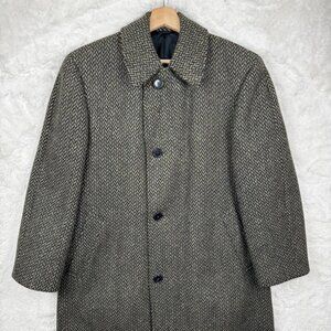 Vintage Baronet Mens Full Length Pea Coat Trench Wool Herringbone Green Size 38R